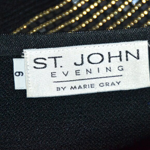 ST JOHN Evening Black with Silver & Gold Paillette Embellished Mock Neck Dress 6 - Picture 2 of 10